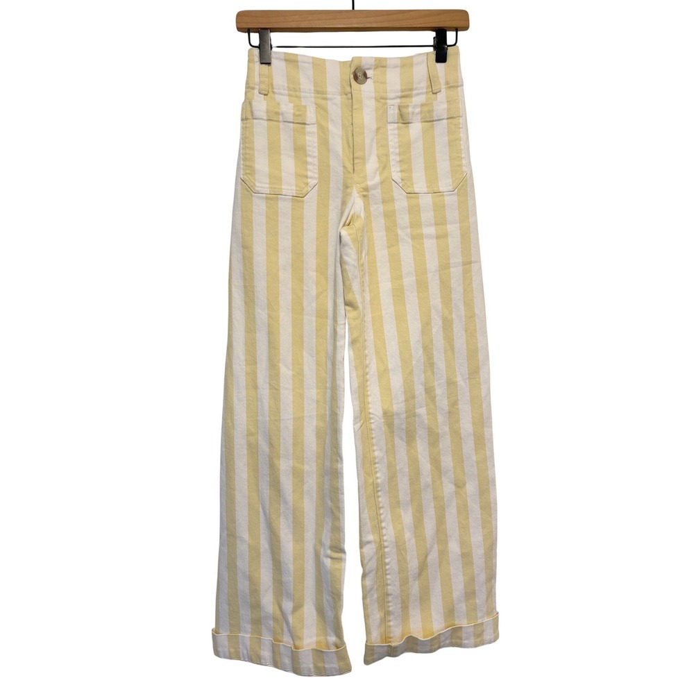 Maeve Anthropologie The Colette Yellow White Striped Wide Leg Pants 24